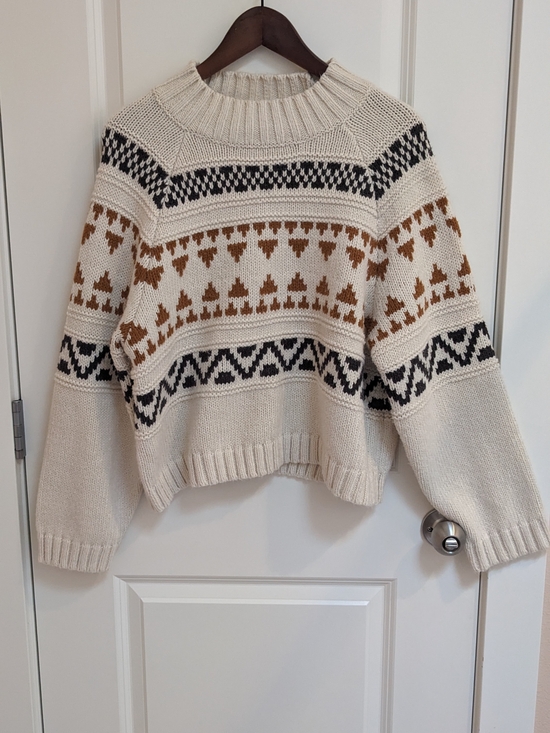 Universal Thread Sweaters - Universal Thread Cream Fair Isle Crewneck Sweater with Brown & Black Accents